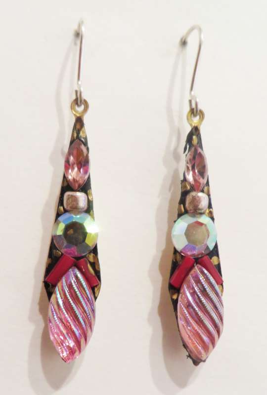 Medium pink and white drop earrings